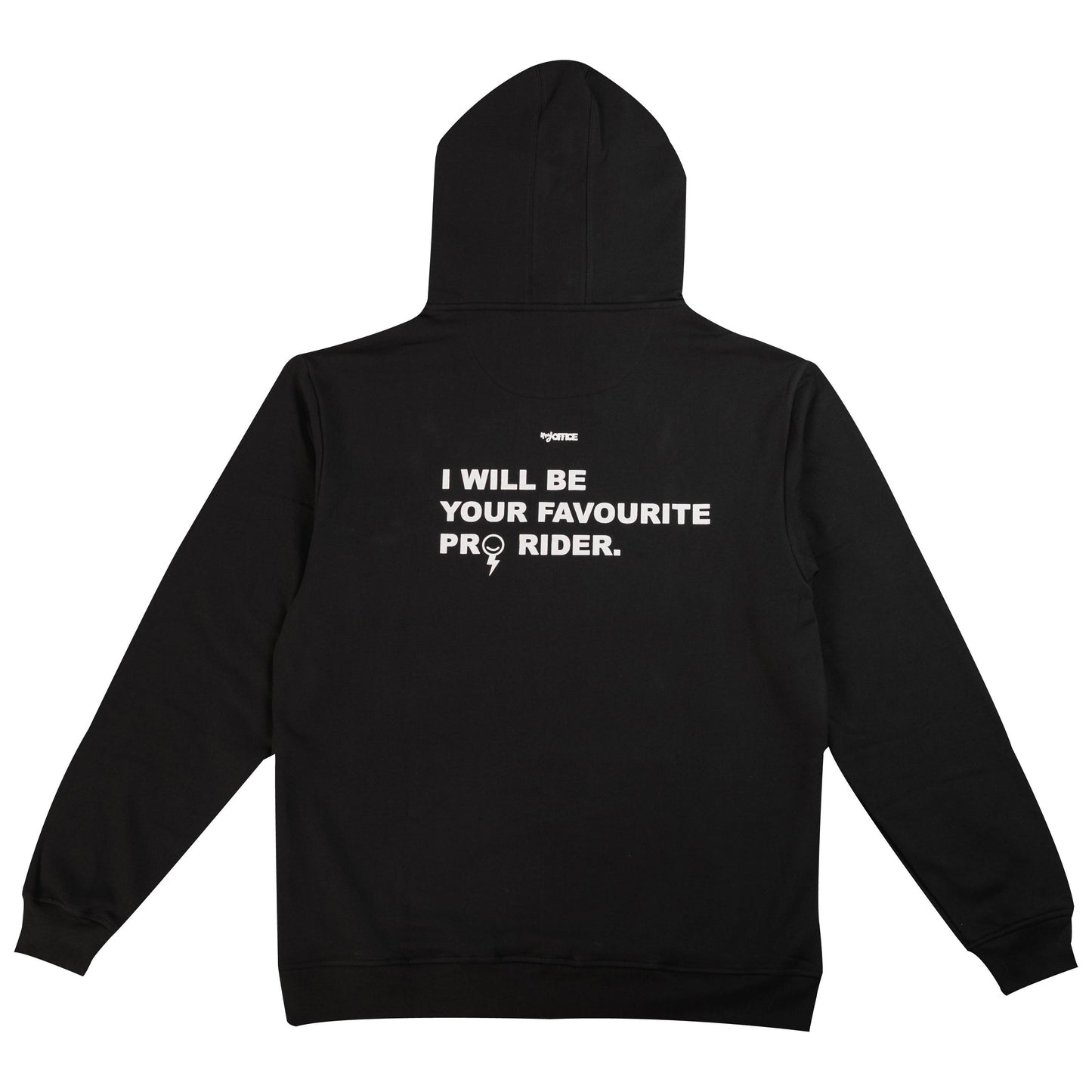 Sudadera con capucha y rayos bordados en vez de cordones. Modelo: PRO RIDER 2